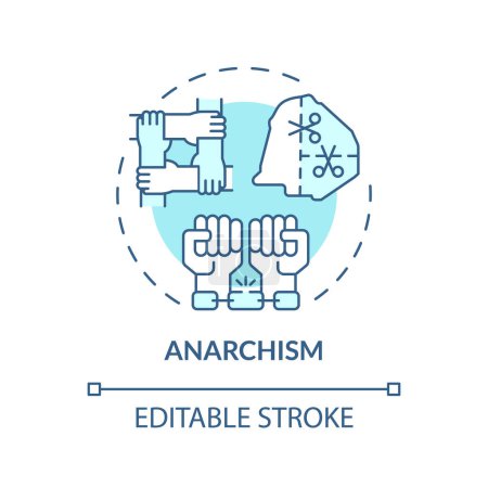 Anarchismus politische Bewegung weiche blaue Konzept-Ikone. Dezentralisierungspolitik. Klassenlose Autonomie. Individuelle Freiheit. Abbildung der runden Formlinie. Abstrakte Idee. Grafikdesign. Einfach zu bedienen