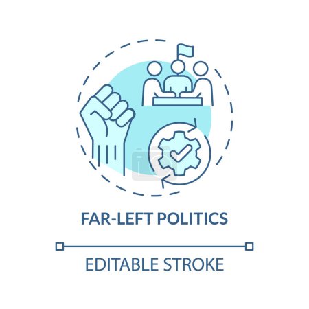 Far-left politics soft blue concept icon. Progressive social, political reform. Human rights equality. Social justice. Round shape line illustration. Abstract idea. Graphic design. Easy to use