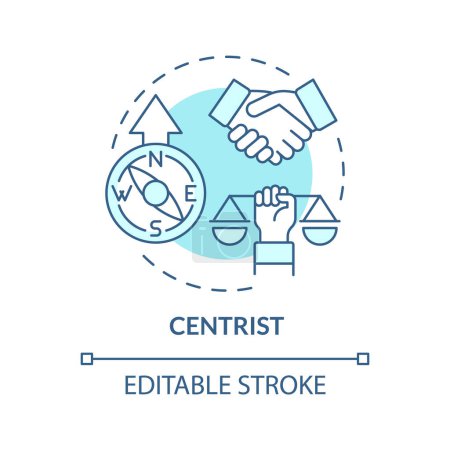 Illustration for Centristic ideology soft blue concept icon. Bipartisan, pragmatic dogma. Neutral political structure. Reform cooperation. Round shape line illustration. Abstract idea. Graphic design. Easy to use - Royalty Free Image