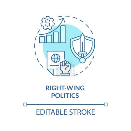 Illustration for Right-wing politics soft blue concept icon. Conservative national ideology. Limited government market regulation. Round shape line illustration. Abstract idea. Graphic design. Easy to use - Royalty Free Image