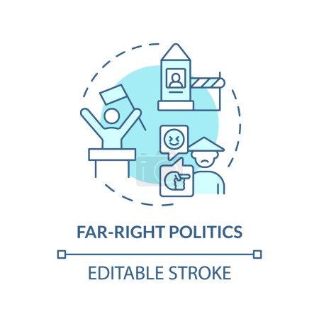 Illustration for Far-right politics soft blue concept icon. Xenophobia movement. Socialistic ideology, authoritarianism. Traditional values. Round shape line illustration. Abstract idea. Graphic design. Easy to use - Royalty Free Image