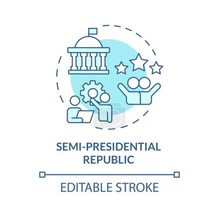 Semi-presidential republic soft blue concept icon. Presidential, parliamentary structure. Federal government politics. Round shape line illustration. Abstract idea. Graphic design. Easy to use
