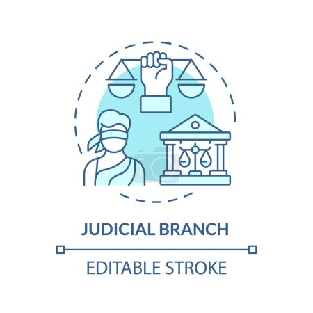 Judicial branch soft blue concept icon. Justice supreme court. Human rights regulation. Social institution, democracy. Round shape line illustration. Abstract idea. Graphic design. Easy to use