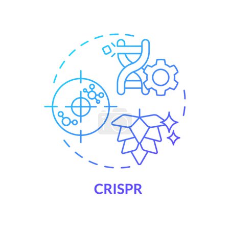 Icône concept de dégradé bleu CRISPR. Recombinaison ADN, biologie synthétique. Bioingénierie génique. Illustration de forme ronde. Idée abstraite. Conception graphique. Facile à utiliser dans l'article, billet de blog