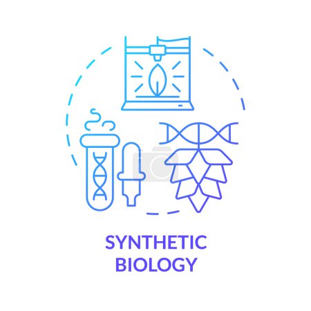 Icono de concepto de gradiente azul biología sintética. Organismos sintéticos, agricultura híbrida. Cultivo de bioingeniería. Ilustración de línea de forma redonda. Una idea abstracta. Diseño gráfico. Fácil de usar en el artículo