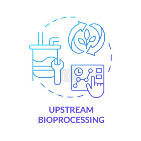 Upstream Bioprocessing Blue Gradient Concept Symbol. Selektive Züchtung, Bioprozessentwicklung. Landwirtschaftliche Bedingungen. Abbildung der runden Formlinie. Abstrakte Idee. Grafikdesign. Einfach zu bedienen