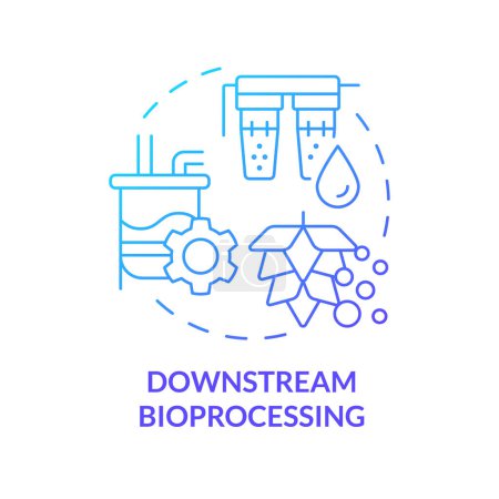 Downstream bioprocessing blue gradient concept icon (en inglés). Filtración de microorganismos. Modificación genética, mejora de cultivos. Ilustración de línea de forma redonda. Una idea abstracta. Diseño gráfico. Fácil de usar