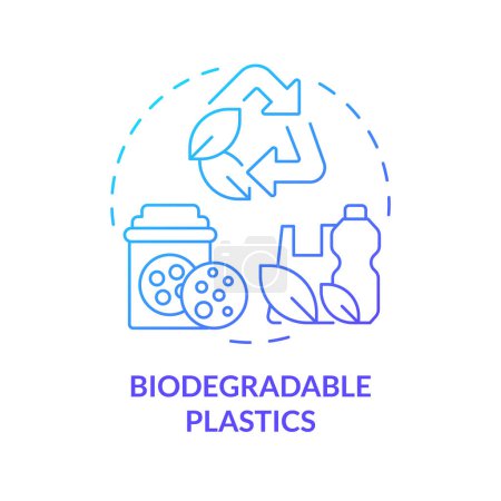 Ilustración de Icono de concepto de gradiente azul plástico biodegradable. Reciclaje de biopolímeros, reducción de la contaminación. Protección del medio ambiente. Ilustración de línea de forma redonda. Una idea abstracta. Diseño gráfico. Fácil de usar en - Imagen libre de derechos