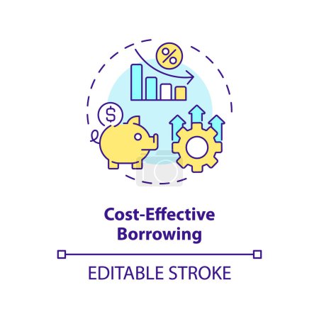 Cost-effective borrowing multi color concept icon. Lower interest rates for loans. Accumulation. Finance charge. Round shape line illustration. Abstract idea. Graphic design. Easy to use in marketing