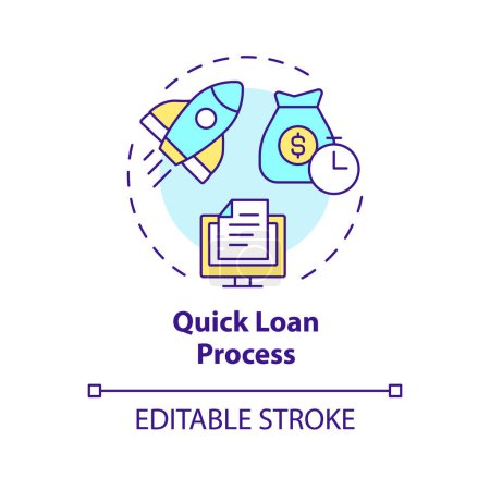 Illustration for Quick loan process multi color concept icon. Loan application on P2P platform. Online application form. Round shape line illustration. Abstract idea. Graphic design. Easy to use in marketing - Royalty Free Image