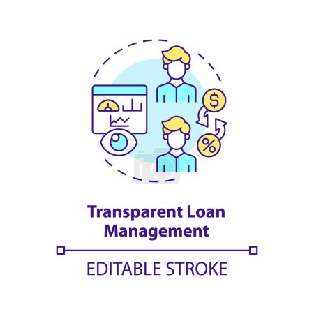 Illustration for Transparent loan management multi color concept icon. Loan options, interest rates, and fees. P2P lending. Round shape line illustration. Abstract idea. Graphic design. Easy to use in marketing - Royalty Free Image