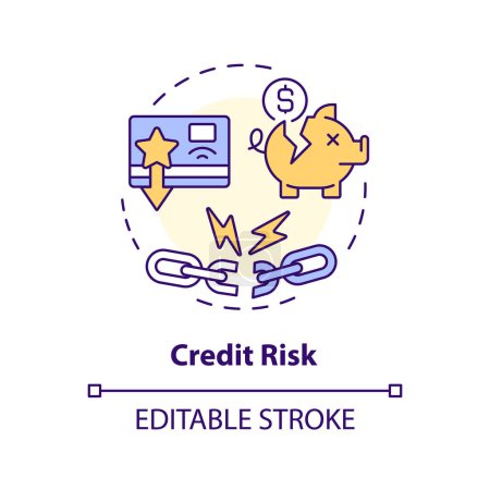 Credit risk multi color concept icon. Risk of default. P2P loans. Borrower fails to make required payments. Round shape line illustration. Abstract idea. Graphic design. Easy to use in marketing