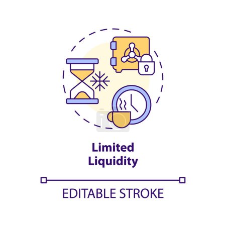 Limited liquidity multi color concept icon. Peer-to-peer lending. Difficult to buy, sell an asset quickly. Round shape line illustration. Abstract idea. Graphic design. Easy to use in marketing