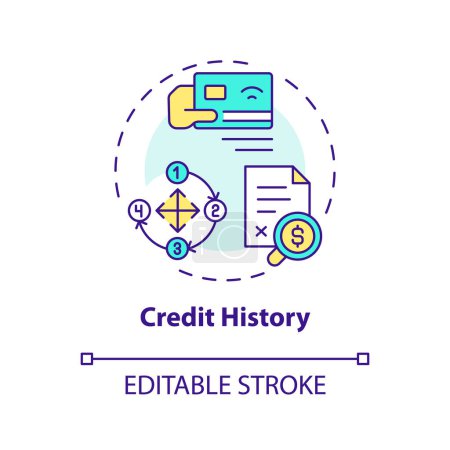 Credit history multi color concept icon. Credit card accounts information, loans, repayment records. Round shape line illustration. Abstract idea. Graphic design. Easy to use in marketing