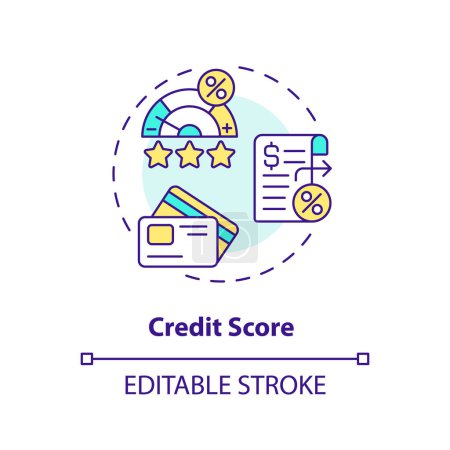 Credit Score Multi-Color-Konzept-Symbol. Analyse von Kreditdateien. Kreditwürdigkeit. P2P-Kredite. Abbildung der runden Formlinie. Abstrakte Idee. Grafikdesign. Einfache Anwendung im Marketing