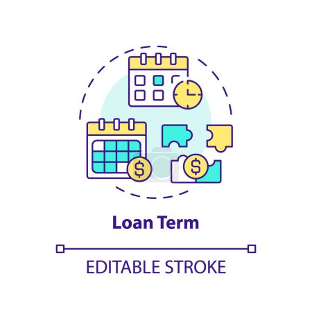 Loan term multi color concept icon. Borrowers repayment schedule and total amount of interest. Round shape line illustration. Abstract idea. Graphic design. Easy to use in marketing