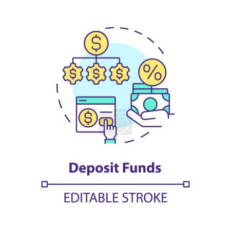 Deposit funds multi color concept icon. Diversifying investments. Allocating investments. Round shape line illustration. Abstract idea. Graphic design. Easy to use in marketing