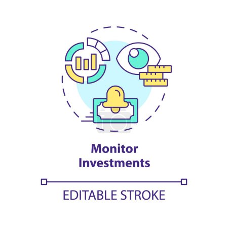 Monitor investment multi color concept icon. Receive payments. Invested in loans and monitor performance. Round shape line illustration. Abstract idea. Graphic design. Easy to use in marketing