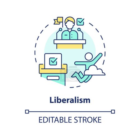 Liberalism ideology multi color concept icon. Political idea, individual rights. Press freedom, free of speech. Round shape line illustration. Abstract idea. Graphic design. Easy to use