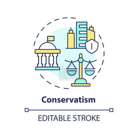 Conservatism ideology multi color concept icon. Political idea, economy regulation. Traditional values, free market. Round shape line illustration. Abstract idea. Graphic design. Easy to use