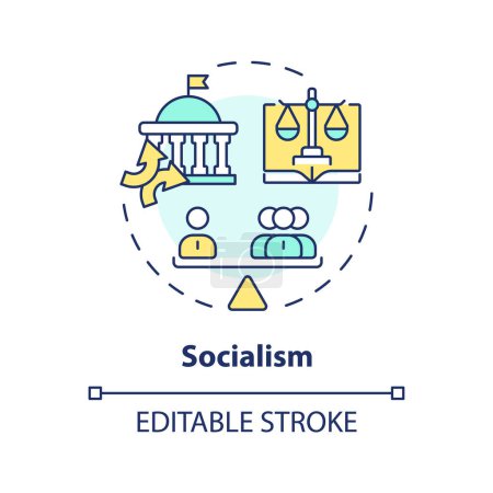 Socialism ideology multi color concept icon. Collective economy planning. Authoritarian political structure. Round shape line illustration. Abstract idea. Graphic design. Easy to use