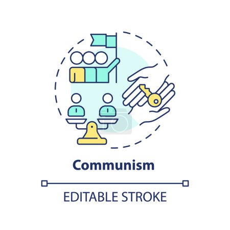 Illustration for Communism ideology multi color concept icon. Classless social structure. Planning economic system. Social equality regime. Round shape line illustration. Abstract idea. Graphic design. Easy to use - Royalty Free Image