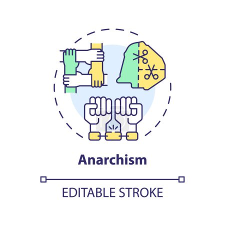 Anarchism political movement multi color concept icon. Decentralization policy. Classless autonomy. Individual freedom. Round shape line illustration. Abstract idea. Graphic design. Easy to use