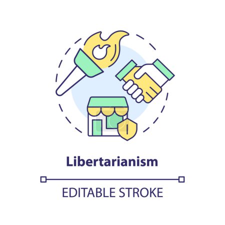 Libertarismus Ideologie Multi-Color-Konzept Ikone. Individuelle Freiheitsrechte, Autonomie. Wirtschaftlicher Wohlstand, freier Markt. Abbildung der runden Formlinie. Abstrakte Idee. Grafikdesign. Einfach zu bedienen
