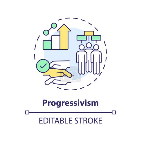 Progressivism ideology multi color concept icon. Human rights. Social institution, rule of law. Constitution authority. Round shape line illustration. Abstract idea. Graphic design. Easy to use