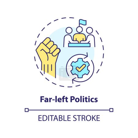 Far-left politics multi color concept icon. Progressive social, political reform. Human rights equality. Social justice. Round shape line illustration. Abstract idea. Graphic design. Easy to use