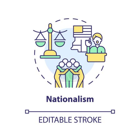 Nationalism political movement multi color concept icon. Government regulation ideology. Patriotism traditional values. Round shape line illustration. Abstract idea. Graphic design. Easy to use