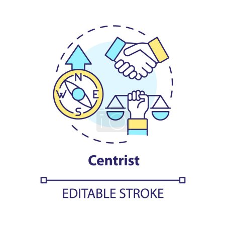 Illustration for Centristic ideology multi color concept icon. Bipartisan, pragmatic dogma. Neutral political structure. Reform cooperation. Round shape line illustration. Abstract idea. Graphic design. Easy to use - Royalty Free Image