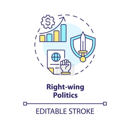 Right-wing politics multi color concept icon. Conservative national ideology. Limited government market regulation. Round shape line illustration. Abstract idea. Graphic design. Easy to use