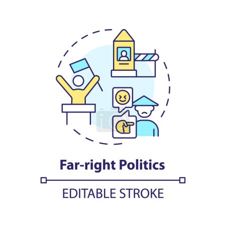 Illustration for Far-right politics multi color concept icon. Xenophobia movement. Socialistic ideology, authoritarianism. Traditional values. Round shape line illustration. Abstract idea. Graphic design. Easy to use - Royalty Free Image
