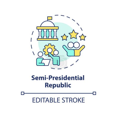 Semi-presidential republic multi color concept icon. Presidential, parliamentary structure. Federal government politics. Round shape line illustration. Abstract idea. Graphic design. Easy to use