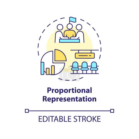 Proportional representation multi color concept icon. Vote proportion ballot system. Election voting, candidate selection. Round shape line illustration. Abstract idea. Graphic design. Easy to use