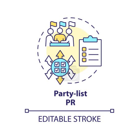 Party-list PR multi color concept icon. Democracy election, lobbying. Electoral voting system. Government structure. Round shape line illustration. Abstract idea. Graphic design. Easy to use