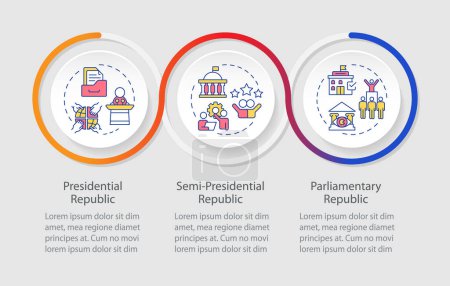 Government political system circle infographic template. Data visualization with 3 steps. Editable timeline info chart. Workflow layout with line icons. Lato-Bold, Regular fonts used