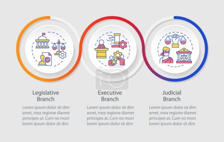 Government branch structure loop infographic template. Social equality. Data visualization with 3 steps. Editable timeline info chart. Workflow layout with line icons. Lato-Bold, Regular fonts used