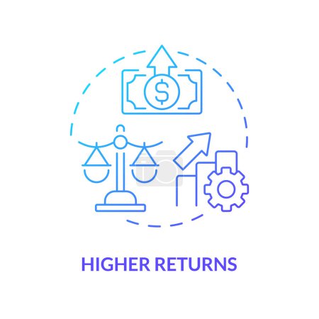Higher returns blue gradient concept icon. Effective investment management. Peer-to-peer lending. Profits. Round shape line illustration. Abstract idea. Graphic design. Easy to use in marketing