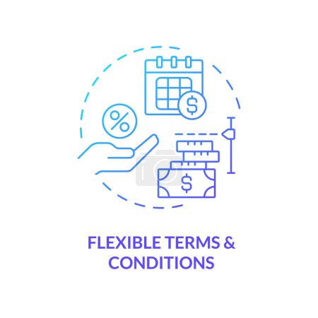 Flexible terms and conditions blue gradient concept icon. Loan amounts and repayment schedules. Round shape line illustration. Abstract idea. Graphic design. Easy to use in marketing