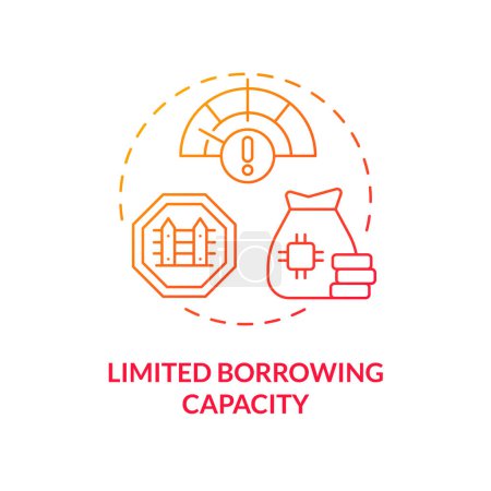 Limited borrowing capacity red gradient concept icon. Limits on amount of money borrowers. Round shape line illustration. Abstract idea. Graphic design. Easy to use in marketing