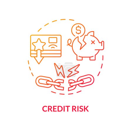 Kreditrisiko rotes Gradientenkonzept Symbol. Ausfallrisiko. P2P-Kredite. Kreditnehmer versäumt geforderte Zahlungen. Abbildung der runden Formlinie. Abstrakte Idee. Grafikdesign. Einfache Anwendung im Marketing