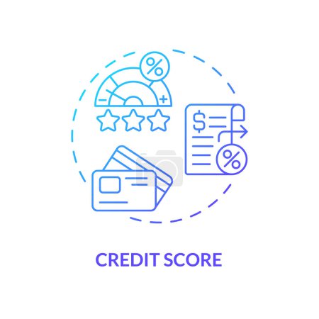 Credit Score Blue Gradient Konzept Symbol. Analyse von Kreditdateien. Kreditwürdigkeit. P2P-Kredite. Abbildung der runden Formlinie. Abstrakte Idee. Grafikdesign. Einfache Anwendung im Marketing