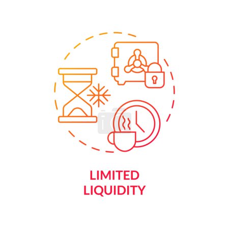 Icono de concepto de gradiente rojo de liquidez limitada. Préstamos de igual a igual. Difícil de comprar, vender un activo rápidamente. Ilustración de línea de forma redonda. Una idea abstracta. Diseño gráfico. Fácil de usar en marketing