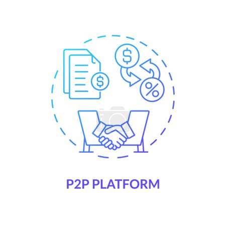P2P plataforma azul gradiente icono de concepto. Búsqueda y conexión de prestatarios y prestamistas. Ilustración de línea de forma redonda. Una idea abstracta. Diseño gráfico. Fácil de usar en marketing