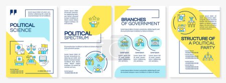 Political science blue and yellow brochure template. Leaflet design with linear icons. Editable 4 vector layouts for presentation, annual reports. Questrial-Regular, Myriad Pro-Regular fonts used