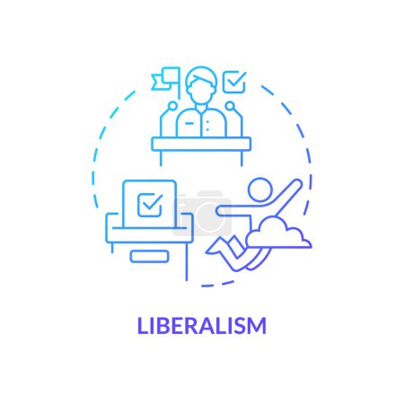 Illustration for Liberalism ideology blue gradient concept icon. Political idea, individual rights. Press freedom, free of speech. Round shape line illustration. Abstract idea. Graphic design. Easy to use - Royalty Free Image