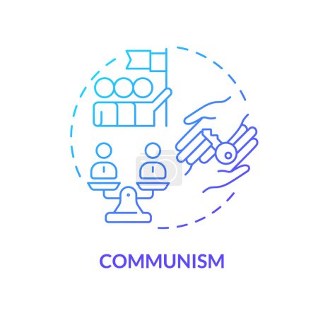 Illustration for Communism ideology blue gradient concept icon. Classless social structure. Planning economic system. Social equality regime. Round shape line illustration. Abstract idea. Graphic design. Easy to use - Royalty Free Image