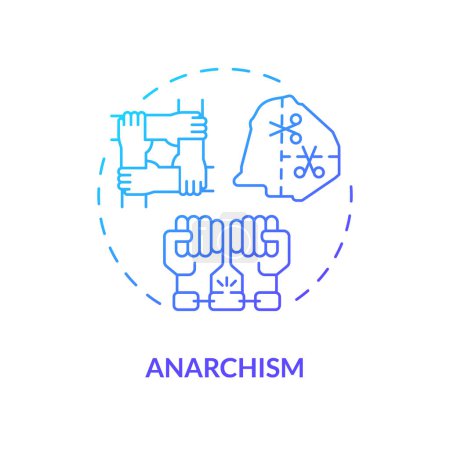 Anarchismus politische Bewegung Blue Gradient Konzept Ikone. Dezentralisierungspolitik. Klassenlose Autonomie. Individuelle Freiheit. Abbildung der runden Formlinie. Abstrakte Idee. Grafikdesign. Einfach zu bedienen